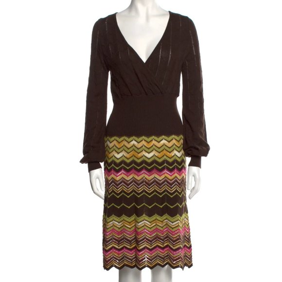 M by Missoni Brown Long Sleeve Knee Length Dress - Picture 1 of 6